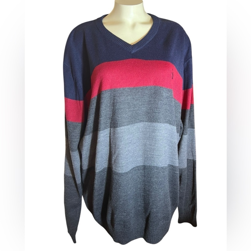 US Polo ASSN Men's Striped Sweater - Navy, Red, and Gray Size XXL